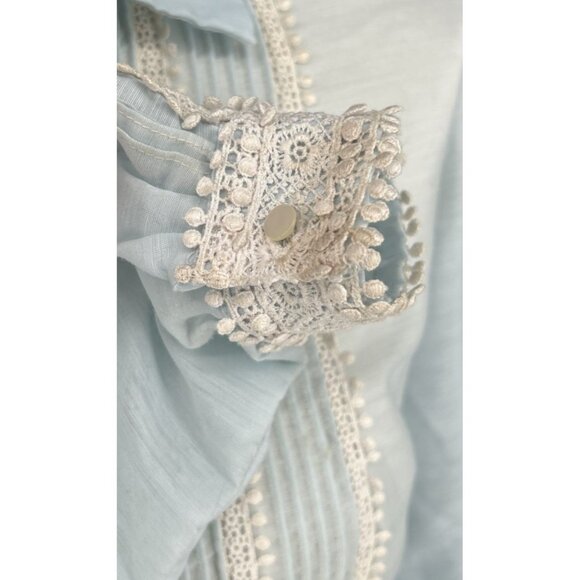 L'Aiglon Laiglon Dress Blue Sz 16 Lace Trim Shirtmaker Dress Cottagecore Vintage - Picture 3 of 9